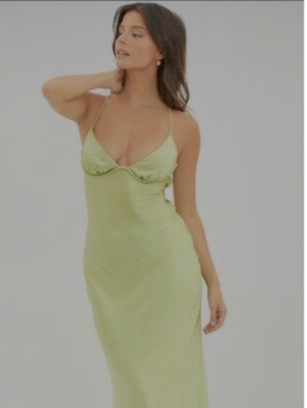 SELFIE LESLIE Alora Sz XL Tie-Up Back Maxi Dress Olive NWT
